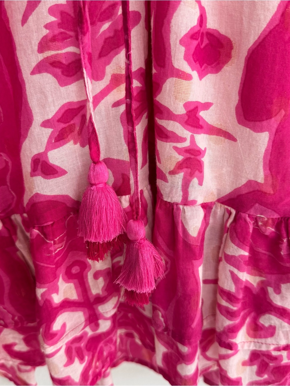 La Plage Magenta Pink‎ Tiered Ruffled Lined Cotton Mini Dress Size Small Resort - Picture 4 of 9